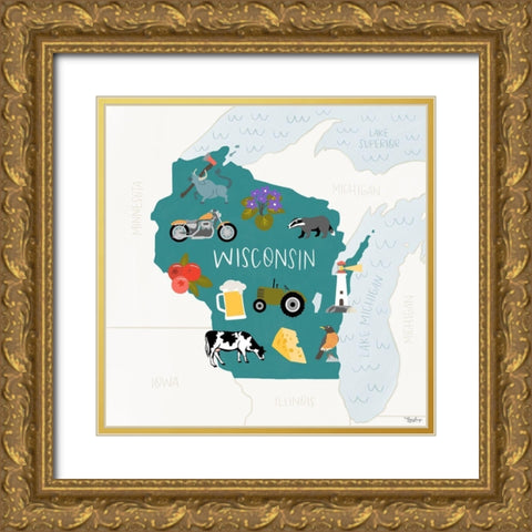 Wisconsin_Icons Gold Ornate Wood Framed Art Print with Double Matting by Louise, Gigi