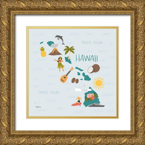 Hawaii Gold Ornate Wood Framed Art Print with Double Matting by Louise, Gigi