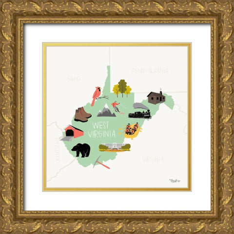 West Virginia Gold Ornate Wood Framed Art Print with Double Matting by Louise, Gigi