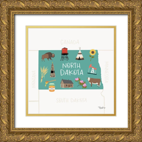 North Dakota Gold Ornate Wood Framed Art Print with Double Matting by Louise, Gigi