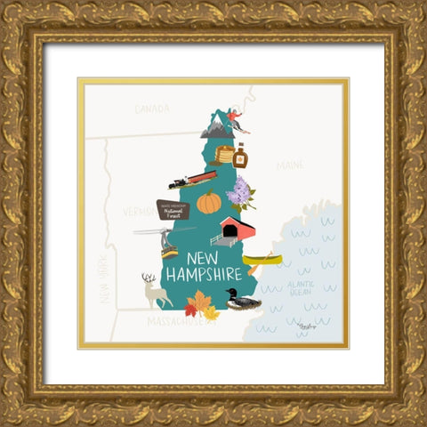 New Hampshire Gold Ornate Wood Framed Art Print with Double Matting by Louise, Gigi