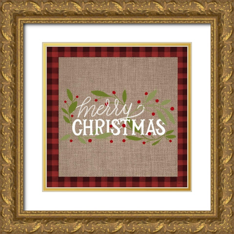 Christmas Plaid Gold Ornate Wood Framed Art Print with Double Matting by Louise, Gigi