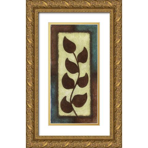 Blue and Brown Leaves Tall - Right Gold Ornate Wood Framed Art Print with Double Matting by Emery, Kristin