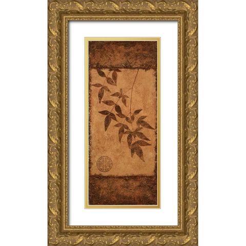 Vertical Leaves I Gold Ornate Wood Framed Art Print with Double Matting by Emery, Kristin