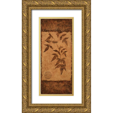 Vertical Leaves II Gold Ornate Wood Framed Art Print with Double Matting by Emery, Kristin