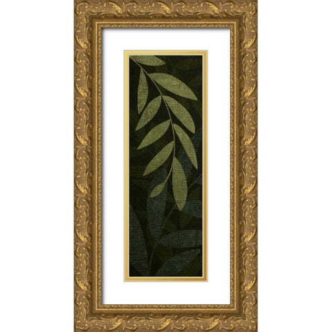 Dark Green Leaves Gold Ornate Wood Framed Art Print with Double Matting by Emery, Kristin