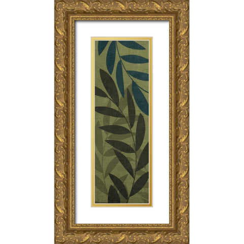 Light Green Leaves Gold Ornate Wood Framed Art Print with Double Matting by Emery, Kristin