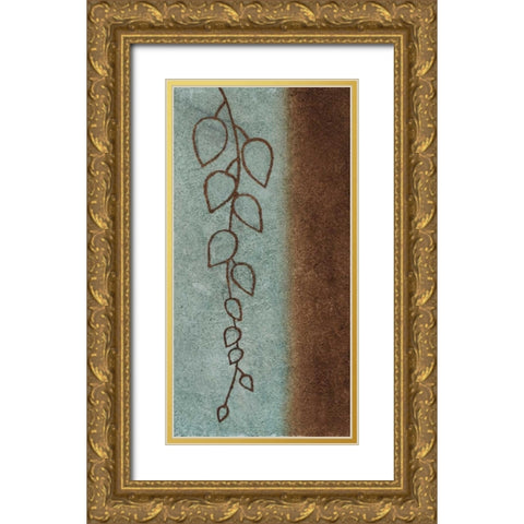 Blue and Brown Leaves II Gold Ornate Wood Framed Art Print with Double Matting by Emery, Kristin