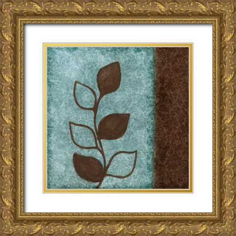 Brown Leaves Square - Right Gold Ornate Wood Framed Art Print with Double Matting by Emery, Kristin