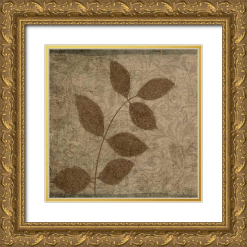 Vintage Leaves III Gold Ornate Wood Framed Art Print with Double Matting by Emery, Kristin