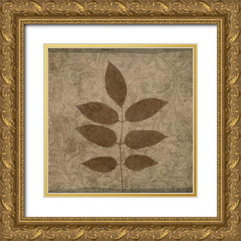 Vintage Leaves IV Gold Ornate Wood Framed Art Print with Double Matting by Emery, Kristin