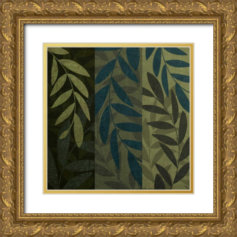 Green and Blue 3 Panel I Gold Ornate Wood Framed Art Print with Double Matting by Emery, Kristin