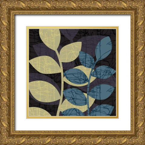 Scribble Leaves I Gold Ornate Wood Framed Art Print with Double Matting by Emery, Kristin