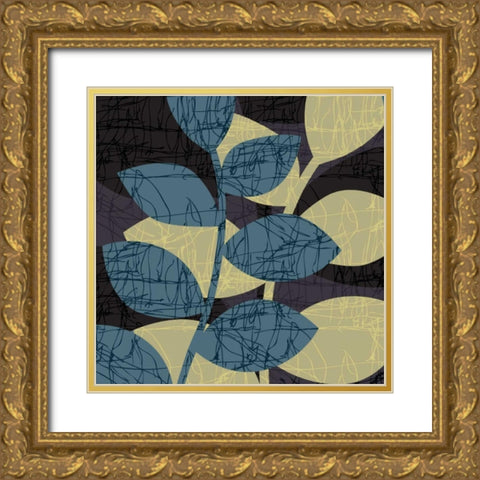 Scribble Leaves II Gold Ornate Wood Framed Art Print with Double Matting by Emery, Kristin