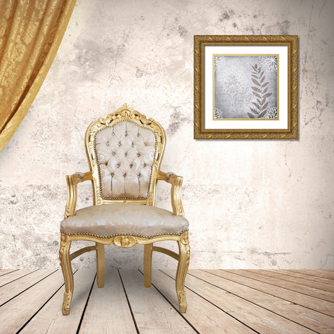Warm Gray Leaves Gold Ornate Wood Framed Art Print with Double Matting by Emery, Kristin