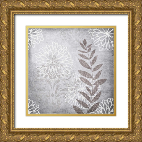 Warm Gray Leaves Gold Ornate Wood Framed Art Print with Double Matting by Emery, Kristin