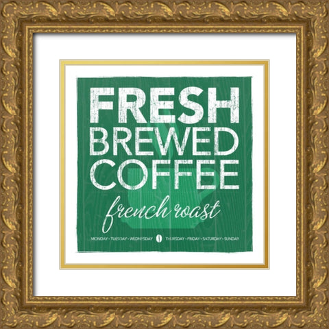 Fresh Brewed Teal Gold Ornate Wood Framed Art Print with Double Matting by Emery, Kristin