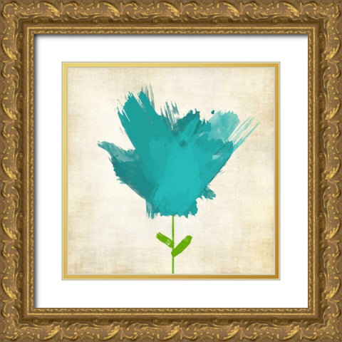 Brush Stroke Flowers Blue II Gold Ornate Wood Framed Art Print with Double Matting by Emery, Kristin