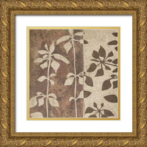 Neutral Leaves II Gold Ornate Wood Framed Art Print with Double Matting by Emery, Kristin
