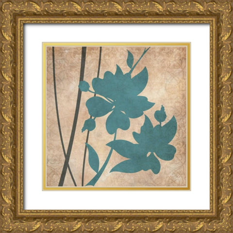 Blue and Gray Flowers I Gold Ornate Wood Framed Art Print with Double Matting by Emery, Kristin