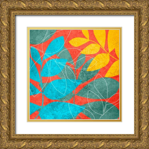 Tango Leaves 1 Gold Ornate Wood Framed Art Print with Double Matting by Emery, Kristin