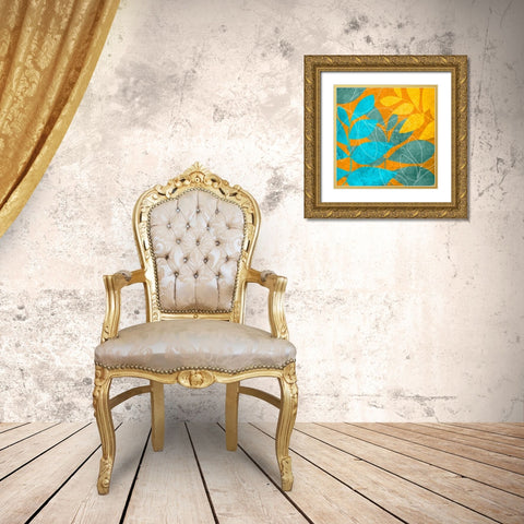 Aqua Leaves 1 Gold Ornate Wood Framed Art Print with Double Matting by Emery, Kristin