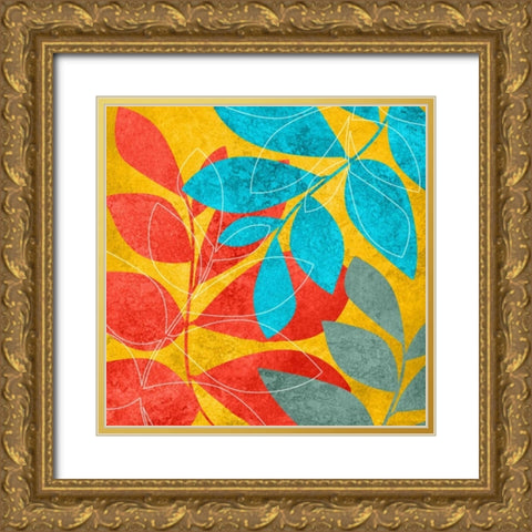 Tango Leaves 2 Gold Ornate Wood Framed Art Print with Double Matting by Emery, Kristin