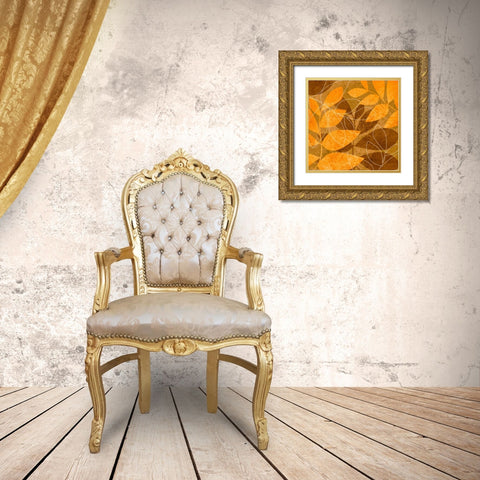 Orange Leaves I Gold Ornate Wood Framed Art Print with Double Matting by Emery, Kristin