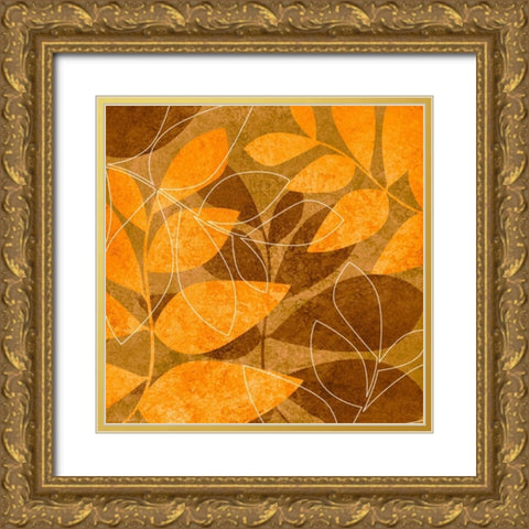 Orange Leaves I Gold Ornate Wood Framed Art Print with Double Matting by Emery, Kristin