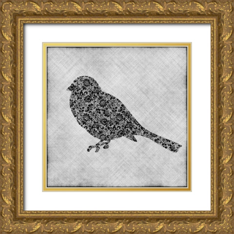 Brocade Bird I Gold Ornate Wood Framed Art Print with Double Matting by Emery, Kristin