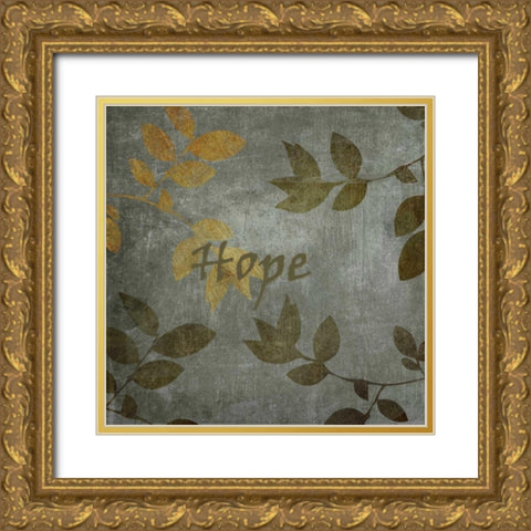 Green and Brown Leaves Hope Gold Ornate Wood Framed Art Print with Double Matting by Emery, Kristin