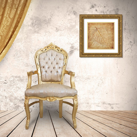 Gold Leaves II Gold Ornate Wood Framed Art Print with Double Matting by Emery, Kristin