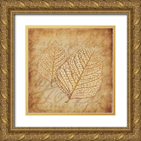 Gold Leaves III Gold Ornate Wood Framed Art Print with Double Matting by Emery, Kristin