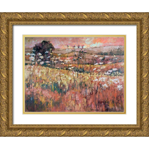 Sunrise Over The Wildflowers Gold Ornate Wood Framed Art Print with Double Matting by Kruk