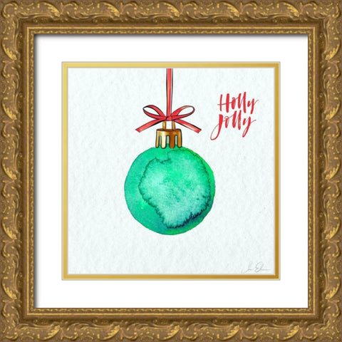 Holly Jolly Ornament Gold Ornate Wood Framed Art Print with Double Matting by Elizabeth, Sara