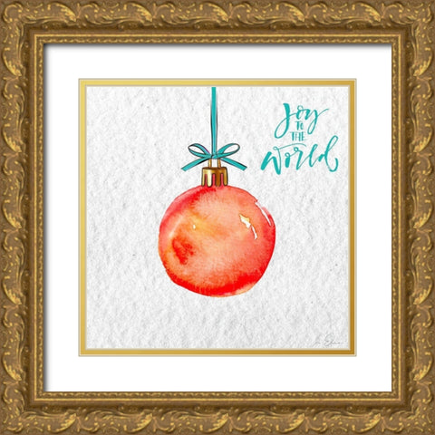 Joy to the World Ornament Gold Ornate Wood Framed Art Print with Double Matting by Elizabeth, Sara