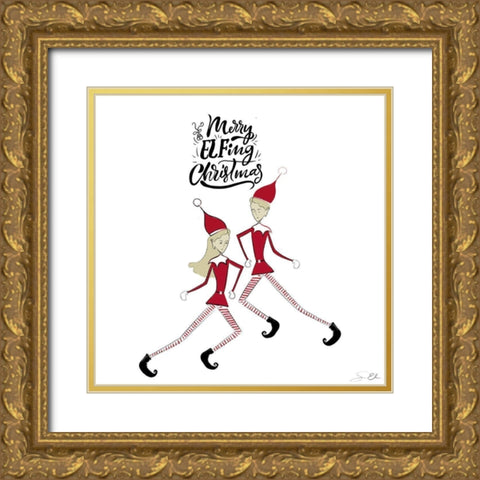 Merry Elfing Christmas 2 Gold Ornate Wood Framed Art Print with Double Matting by Elizabeth, Sara