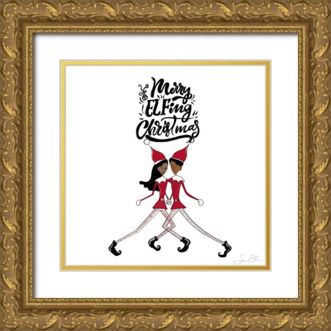 Merry Elfing Christmas Gold Ornate Wood Framed Art Print with Double Matting by Elizabeth, Sara