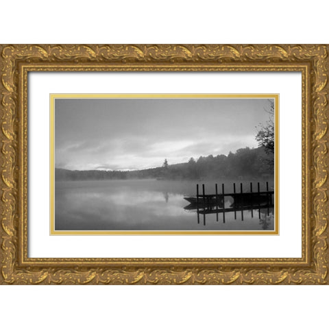 On The Dock BW Gold Ornate Wood Framed Art Print with Double Matting by Grey, Jace