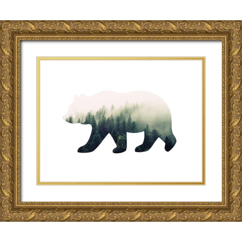 Bear Silhouette 1 Gold Ornate Wood Framed Art Print with Double Matting by McFarland, Leslie