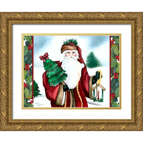 Father Christmas Gold Ornate Wood Framed Art Print with Double Matting by Korsgaden, Laurie