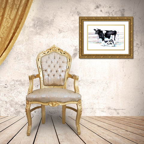 Big Moo Lil Moo Gold Ornate Wood Framed Art Print with Double Matting by Korsgaden, Laurie