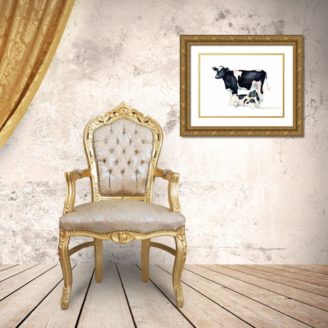 Mama Moo Baby Moo Gold Ornate Wood Framed Art Print with Double Matting by Korsgaden, Laurie