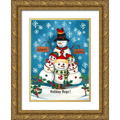 Holiday Hugs Gold Ornate Wood Framed Art Print with Double Matting by Korsgaden, Laurie