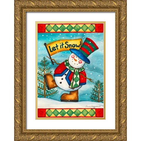Let it Snow Flag Gold Ornate Wood Framed Art Print with Double Matting by Korsgaden, Laurie