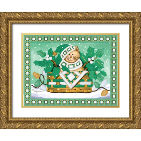 Festive Cat Gold Ornate Wood Framed Art Print with Double Matting by Korsgaden, Laurie