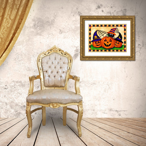 Happy Pumpkins Gold Ornate Wood Framed Art Print with Double Matting by Korsgaden, Laurie