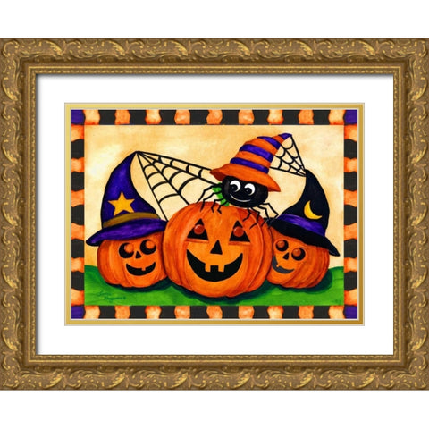 Happy Pumpkins Gold Ornate Wood Framed Art Print with Double Matting by Korsgaden, Laurie