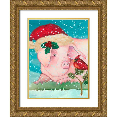 Sir Christmas Pig Gold Ornate Wood Framed Art Print with Double Matting by Korsgaden, Laurie
