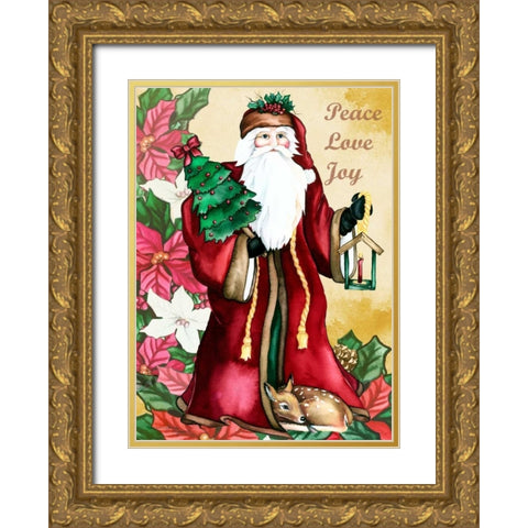 Peace Love Joy Gold Ornate Wood Framed Art Print with Double Matting by Korsgaden, Laurie
